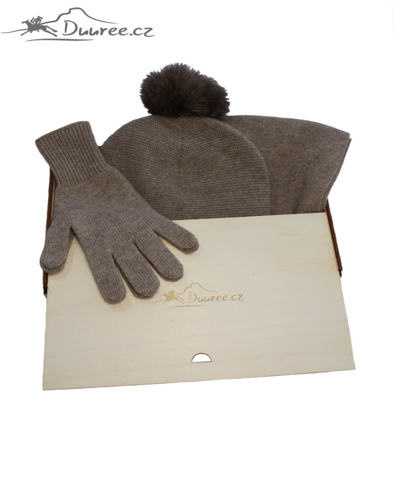 Geschenkset aus Mütze, Handschuhen und Schal aus 100 % Kaschmir