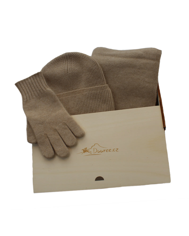 Geschenkset Classic: Mütze, Handschuhe und Schal aus 100 % Kaschmir