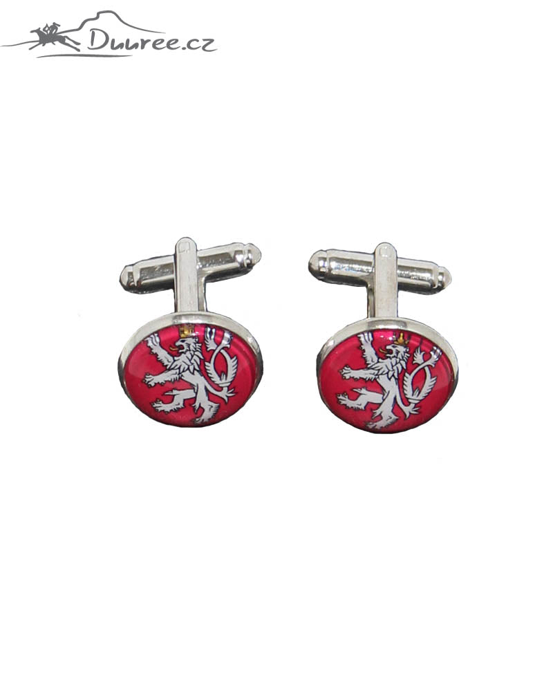 Set Manschettenknöpfe, Krawattenklammer und Brosche Český Lev
