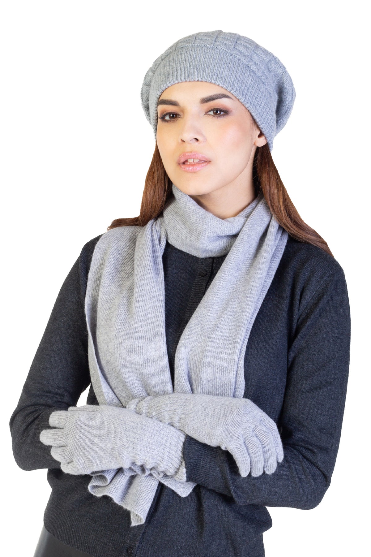 Geschenkset aus Mütze und Handschuhen aus 100 % Kaschmir