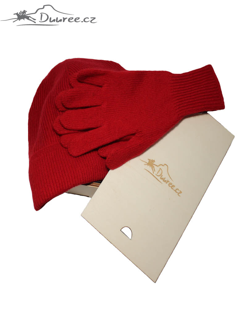 Geschenkset aus Mütze und Handschuhen aus 100 % Kaschmir